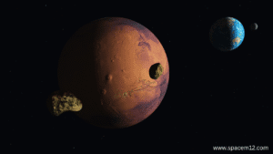 "How Many Moons Does Mars Have? Visual of Mars with Phobos and Deimos orbiting the red planet."