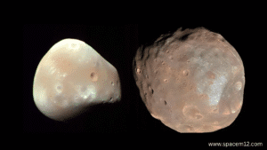 "How Many Moons Does Mars Have? Diagram displaying Mars and its two natural satellites in space."