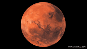 "Mars' Average Distance from the Sun illustrated with its elliptical orbit and relative position in the solar system."