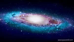 "Spiral Galaxy with distinct swirling arms and a luminous center, filled with stars and interstellar dust."