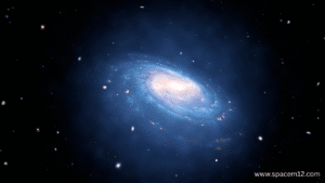 "Spiral Galaxy showcasing glowing arms spiraling outward from a bright core, surrounded by stars and cosmic dust."