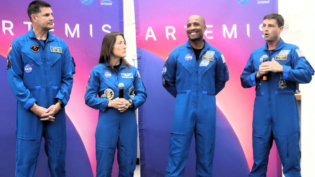 NASA Artemis program mission showing crewed Moon mission, space technology, and international space collaboration"