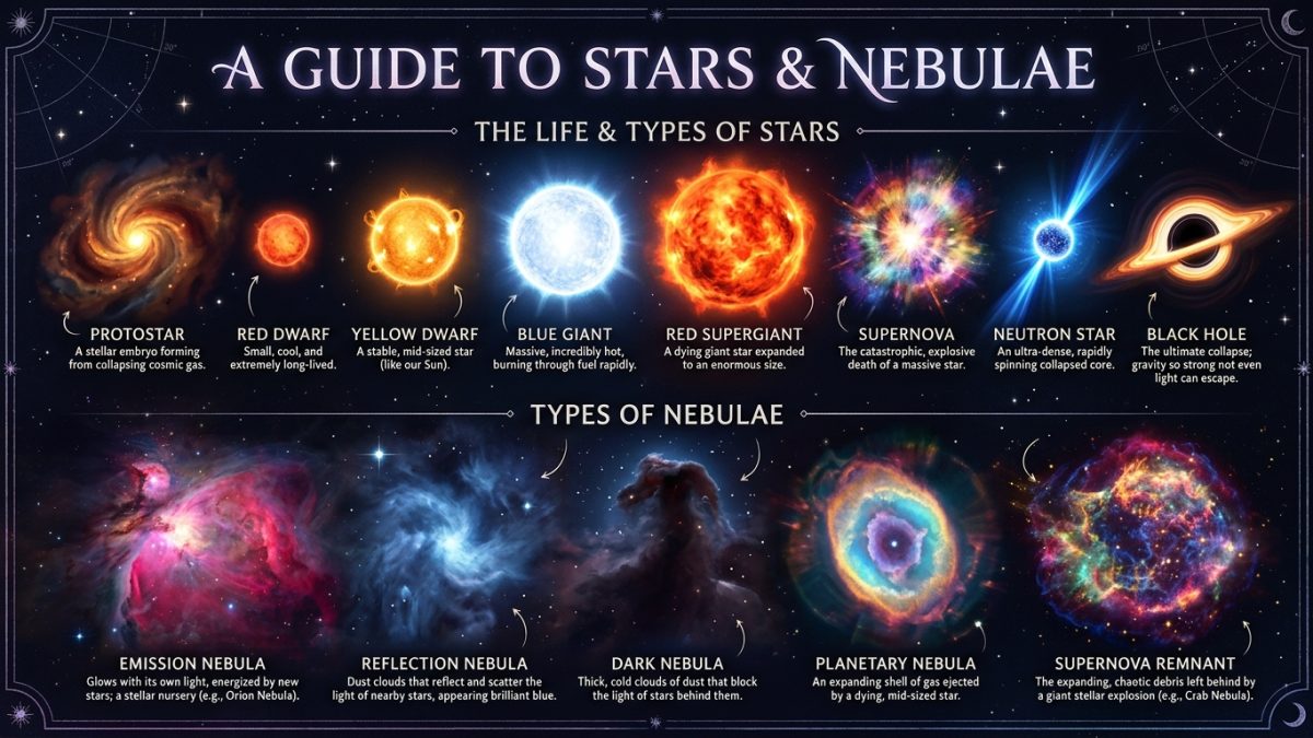 A stunning, high-resolution view of a colorful cosmic gas cloud and newborn stars, featured in our complete guide to stars and nebulas